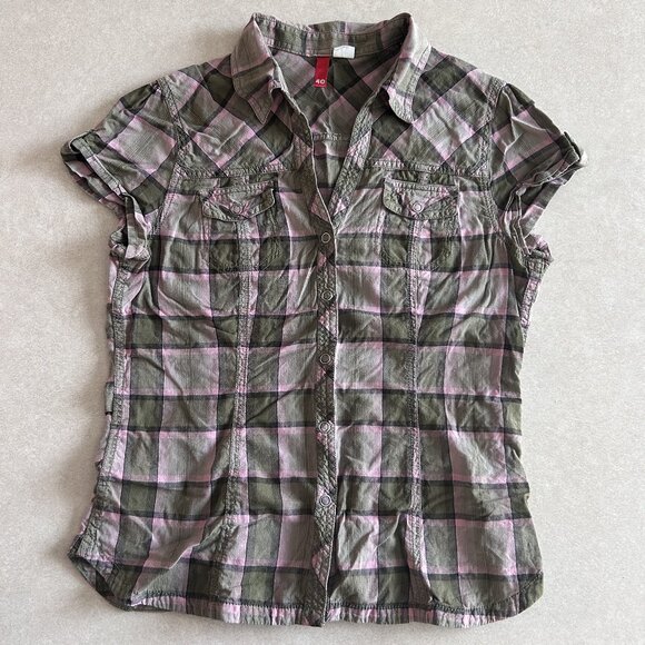 H&M Plaid Snap-Up Blouse Shirt ALT Bella Swan - Picture 2 of 7